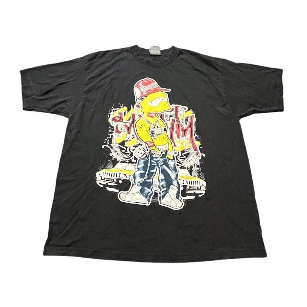 CH Gold Series Bart Simpson Graphic T-Shirt Mens XL Black Gangster Hip Hop Tee
